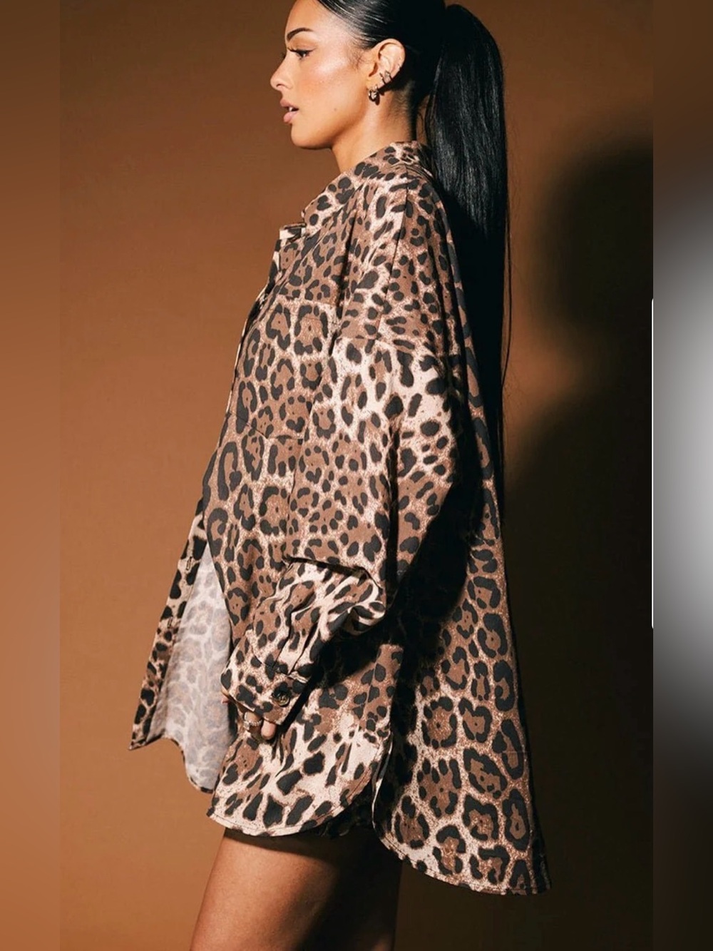 Dressed in LALA Soul Searching Ultra Oversized Button Up in Leopard Size S/M - Picture 3 of 10